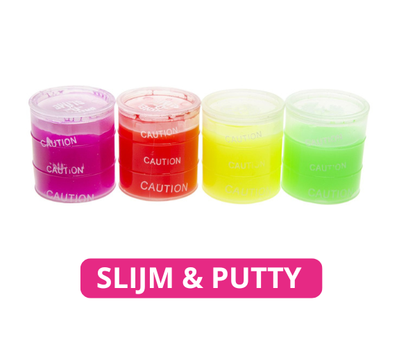 Uitdeelcadeautjes slijm en putty, favoriete speelgoedtraktaties