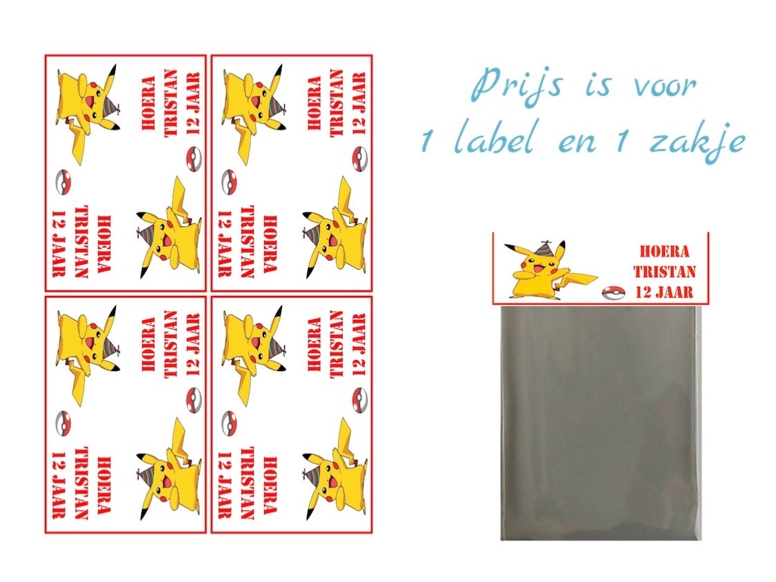 haar Lada bewaker Pokemon Traktatie Zakje met label met tekst - Traktatie, Traktaties,  Uitdeelcadeautjes