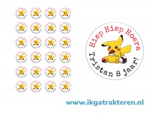 Pokemon traktatie stickers met tekst 24 op vel