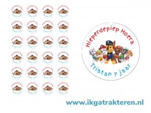 Paw patrol traktatie stickers met tekst 24 op vel