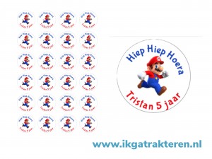 Super Mario traktatie stickers met tekst 24 op vel