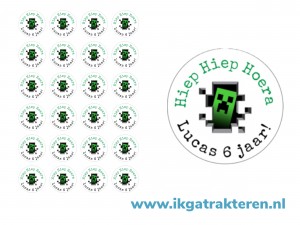 Minecraft traktatie stickers met tekst 24 op vel