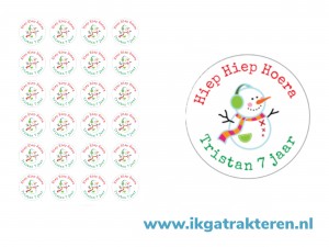 Sneeuwman Traktatie Stickers met tekst 24 op vel