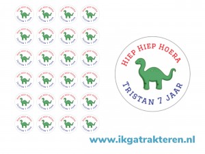 Dino Traktatie Stickers met tekst 24 op vel