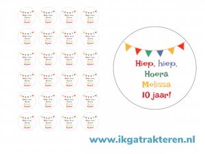 Hoera Traktatie Stickers 24 op vel