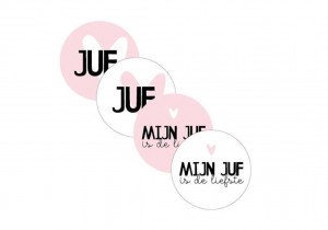 Sticker Juf en Mijn Juf is de liefste Wit / Roze