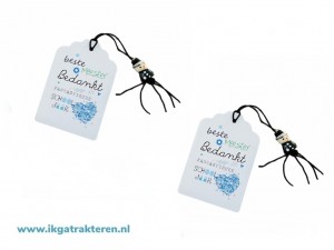 Cadeaulabel Bedankt met gelukspoppetje Meester