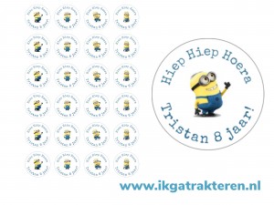 Minions Traktatie Stickers met tekst 24 op vel