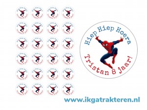 Spiderman Traktatie Stickers met tekst 24 op vel