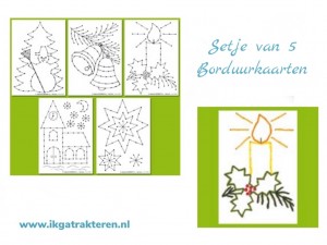 Borduurkaarten Kerst, Set van 5