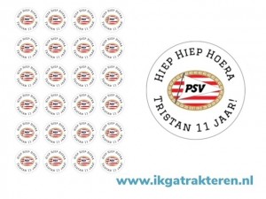 PSV Traktatie Stickers met Tekst 24 op vel