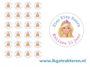 Barbie traktatie stickers 24 op vel