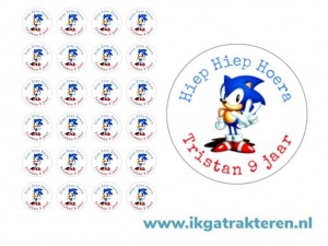Sonic Traktatie Stickers met Tekst 24 op vel