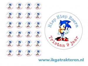 Sonic Traktatie Stickers met Tekst 24 op vel
