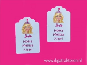Barbie kaartje/ label 6,8 cm met tekst
