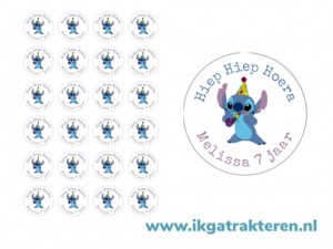 Stitch Traktatie Stickers met tekst 24 op vel