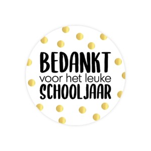 Sticker bedankt voor het leuke schooljaar stippen