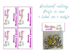 Unicorn Poep traktatie zakje met label met tekst