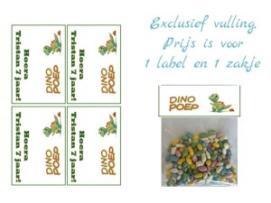 Dino Poep traktatie zakje met label met tekst