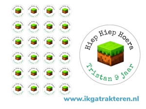 Pixelwereld traktatie stickers met tekst 24 op vel 