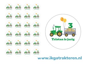 Tractor met leeftijd Traktatie Stickers met tekst 24 op vel