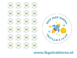 Ruimtevaart Traktatie Stickers met tekst 24 op vel