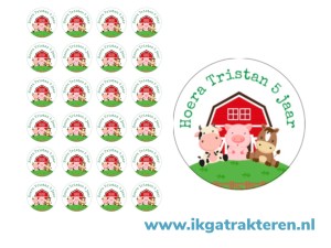 Boerderij Traktatie Stickers met tekst 24 op vel