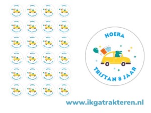 Auto Verjaardag Traktatie Stickers met tekst 24 op vel