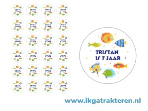 Zeedieren Traktatie Stickers met tekst 24 op vel