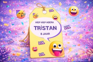 Gepersonaliseerde traktatielabels Emoji met naam en Leeftijd