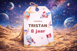 Gepersonaliseerde traktatielabels Ruimtevaart met naam en Leeftijd