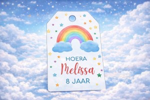 Gepersonaliseerde traktatielabels Regenboog met naam en Leeftijd