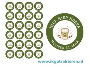 Koffiebeker Traktatie Stickers met Naam – 24 stuks