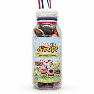 Engels Drop Flesje “Het zit d’rop” – Wandeltopper Cadeautje met Lint