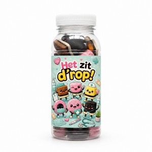 Het zit d’rop Zorg Cadeautje – Engels Drop Flesje