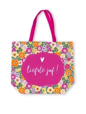 Liefste Juf Tas Bloemen  Canvas Shopper XL