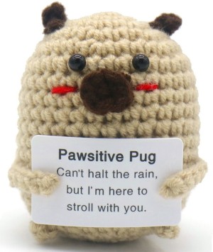 Positieve Mopshond Knuffeltje met Kaartje – Pawsitive Pug