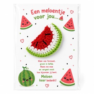 Gehaakte Pocket Hug meloentje sleutelhanger – Een meloentje voor jou