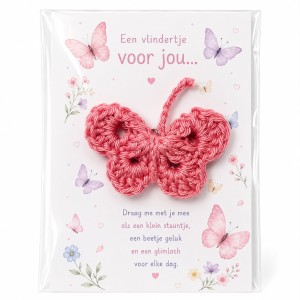 Gehaakte Pocket Hug vlindertje sleutelhanger - Een vlindertje voor jou