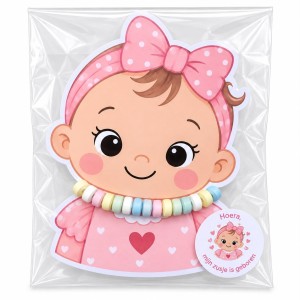 	Zelfmaak geboortetraktatie Baby Meisje met snoepketting