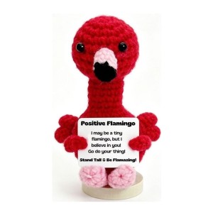 Positieve flamingo – gehaakt cadeautje 8,5 cm